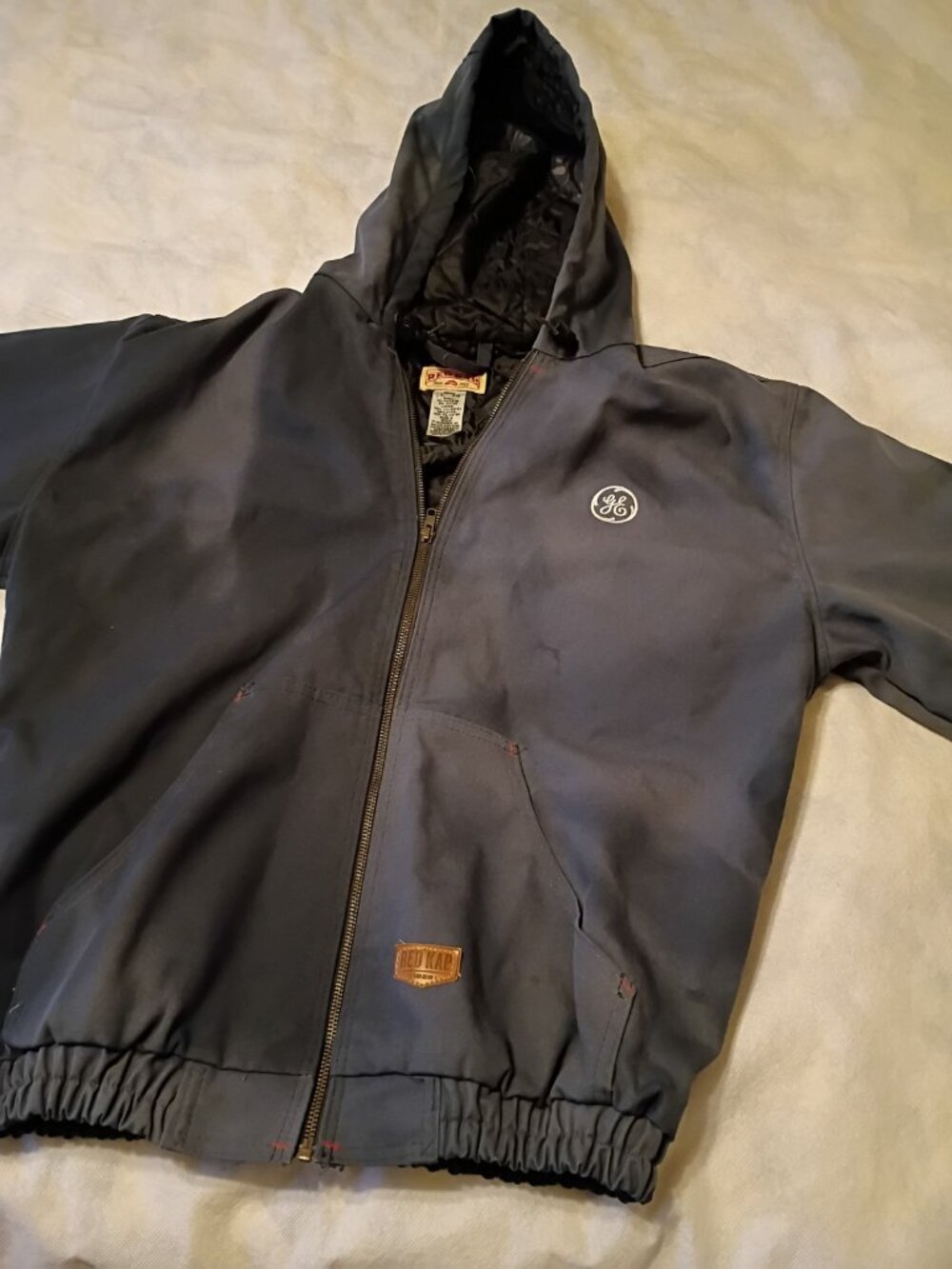 VTG Red Kap Work Jacket Large Faded Mechanic Quilt Lined GE General Electric